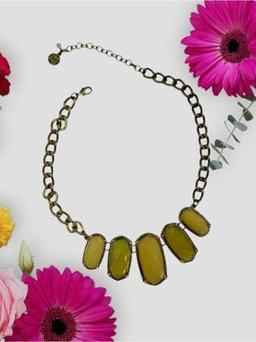 Gold Link Necklace with Yellow Cabochon Acrylic Stones - Women Jewelry
